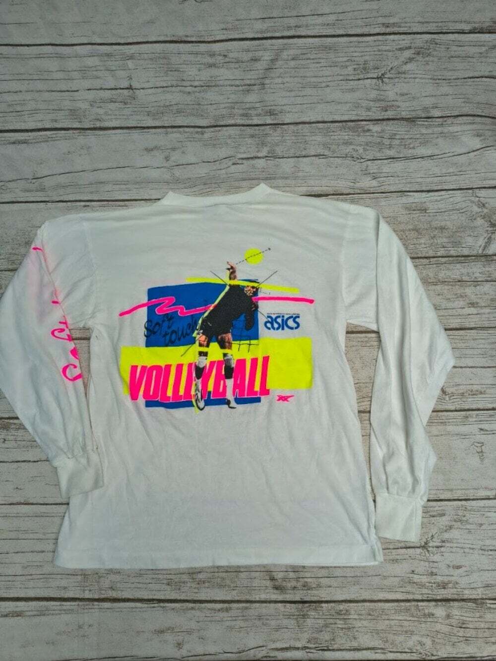 Vintage ASICS Volleyball Neon Graphic T-Shirt Made in Canada Size Small